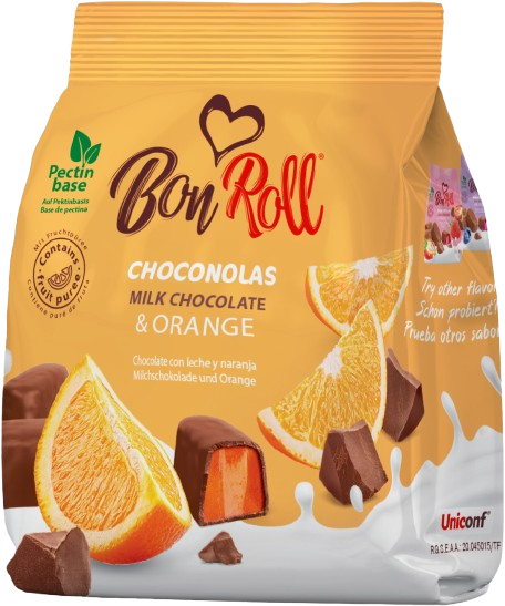 (833) Bon Roll CHOCONOLAS MILK ORANGE 80g