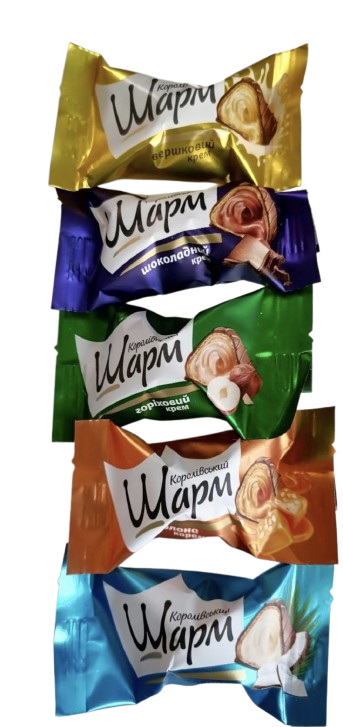 AVK Royal Charm Mix – Ukrainian mixed candies from Korolevskiy Sharm line with assorted fillings like praline, coconut and hazelnut cream – premium sweets by AVK
