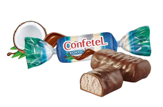 Confetel Coconut – Ukrainian wafer candy with coconut flakes and dark chocolate coating – rich and exotic taste