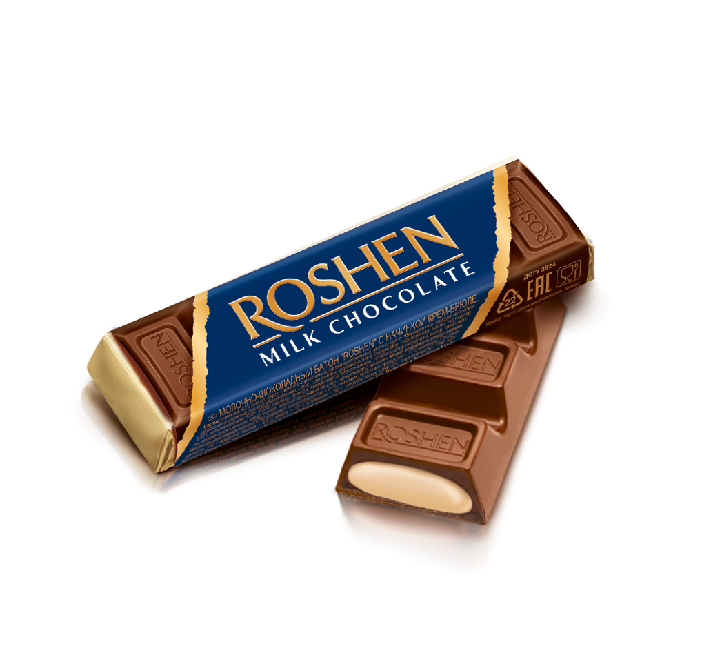 Roshen Crème Brûlée Chocolate Bar – Ukrainian milk chocolate bar with rich crème brûlée filling – creamy dessert-style candies by Roshen (2 pcs, 43g)