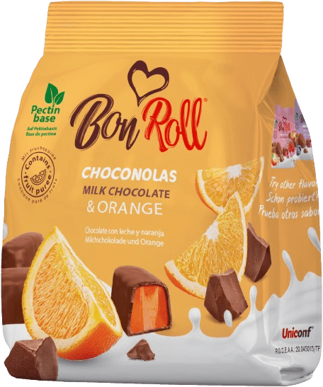 (833) Bon Roll CHOCONOLAS MILK ORANGE 80g - PLANET OF SWEETS - 80g - 833