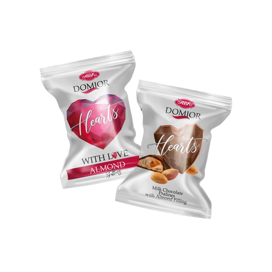 AVK Domior – premium Ukrainian heart-shaped milk chocolate candy with almond praline filling – elegant gift sweets and traditional Ukrainian candies by AVK


