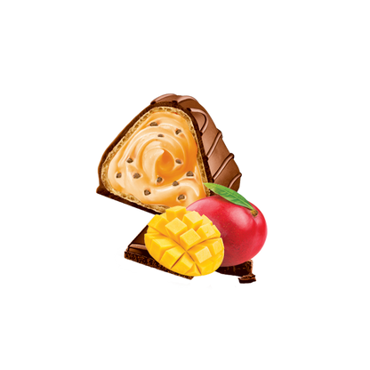AVK Korolevskiy Sharm Mango – Ukrainian pyramid-shaped chocolate candies with crispy wafer and mango cream – tropical sweets and modern Ukrainian candies by AVK

