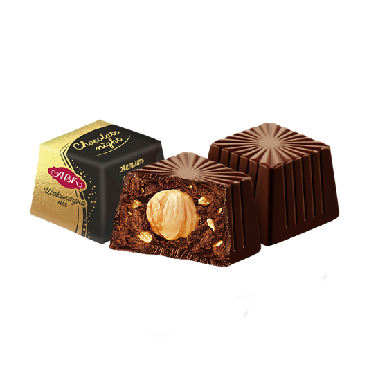 AVK Shokoladnaya Noch – Ukrainian dark chocolate candy with whole hazelnut – rich and elegant confection from AVK

