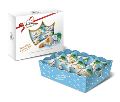 (UA221) Candies "Royal Charm" with Whole Almond and Coconut Cream, 185g WHITE