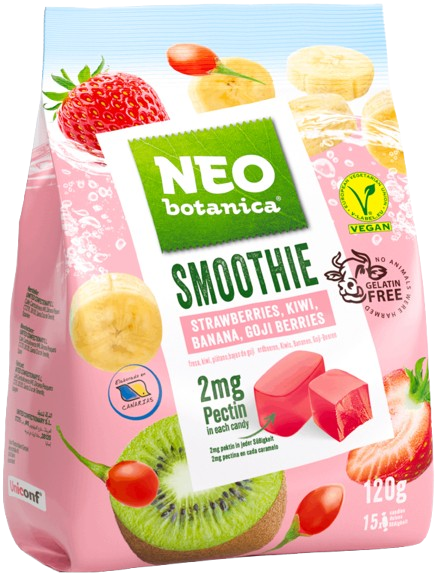 Neo Botanica Smoothie Strawberry, Kiwi, Banana & Goji 120g – fruity jelly candies made with natural ingredients and real fruit purée – vegan, gelatin-free, gluten-free, with Halal Food Quality Certificate and IFS Food Certification – delicious sweets with sugar