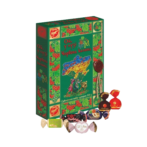Souvenir Candy Set "Oh, Red Viburnum on the Meadow" 500g – Ukrainian assorted sweets with red viburnum flavor