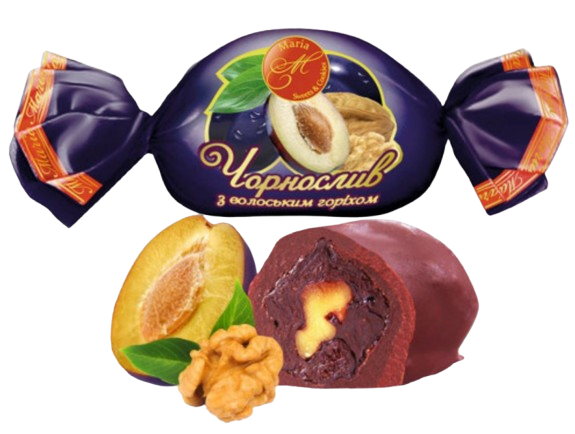 Candy with prunes and walnut filling coated in glaze – Ukrainian candies