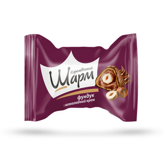 AVK Korolevskiy Sharm – Ukrainian chocolate candies with whole hazelnut and chocolate cream filling – premium nut-filled sweets and Ukrainian candies by AVK

