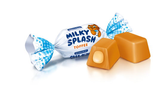 Roshen Milky Splash Toffee (Stakan Moloka) – Ukrainian milk caramel candies with soft creamy texture – classic chewy toffee sweets from Ukraine

